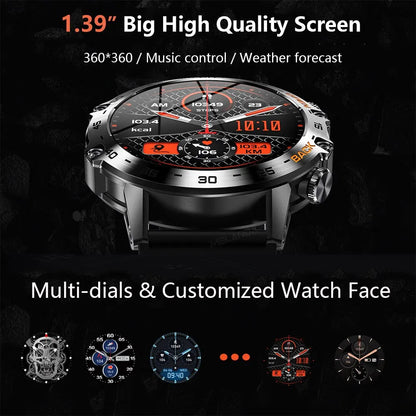 Reloj inteligente de acero de 1.39 pulgadas con Bluetooth para hombres, impermeable IP67