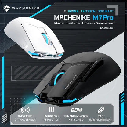 Machenike M7 Pro - Ratón Gaming USB/Wireless 2.4GHz, sensor PAW3395 26000DPI, 7 botones, 74g, RGB. Compatible con PC y portátil.