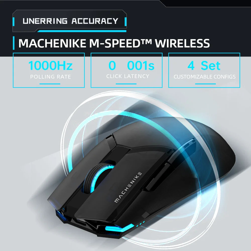 Machenike M7 Pro - Ratón Gaming USB/Wireless 2.4GHz, sensor PAW3395 26000DPI, 7 botones, 74g, RGB. Compatible con PC y portátil.